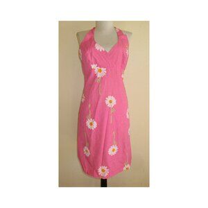Lilly Pulitzer Pink Daisy Cotton Halter Summer Sundress Fully Lined Size 6